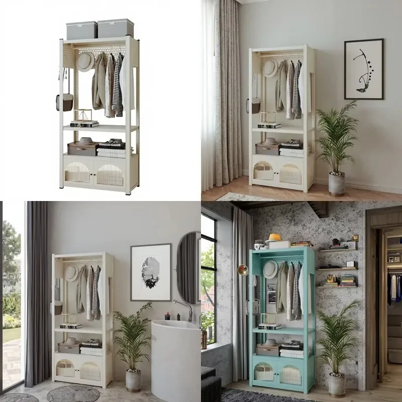 Simple Metal Floor Coat Rack Multi Layer Hanging Wardrobe Storage for Bedroom Home Rental