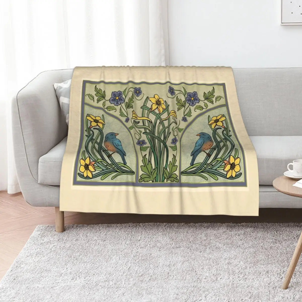 Bluebirds And Spring Blossoms Inspired By Art Nouveau Throw Blanket For Baby cosplay anime Cute Baby Sofa Sofa Throw Blankets