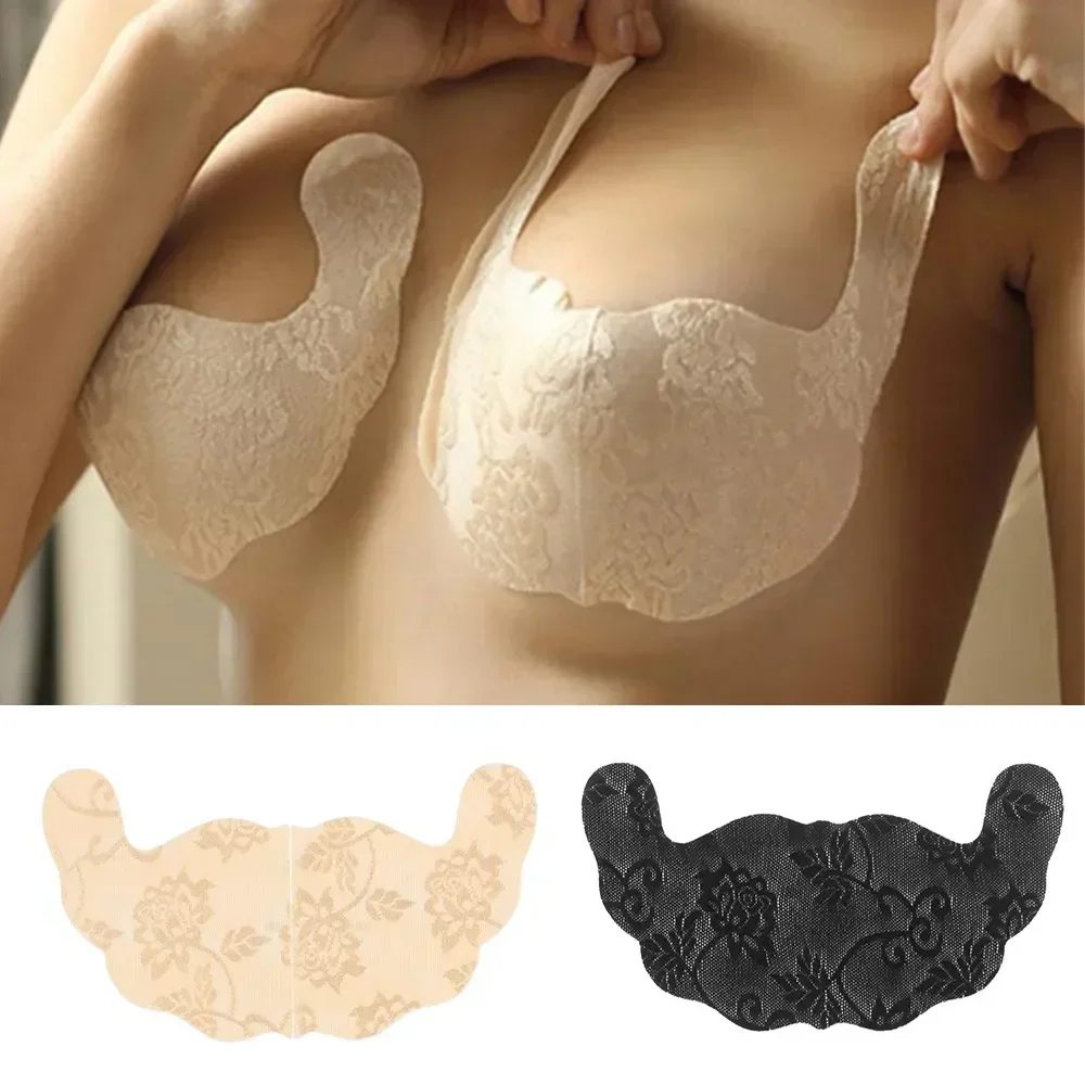 Invisible Breast Women Lift Push Adhesive Lace Stick Self Bra Shape Stickers Tape Up Plus Gel Size Pads Strapless