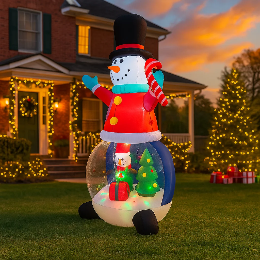 2.4 متر/7.8FT نفخ ثلج مع البطريق وأضواء شجرة عيد الميلاد LED المنزل عطلة الإضاءة ديكور ساحة عيد الميلاد لوازم الديكور