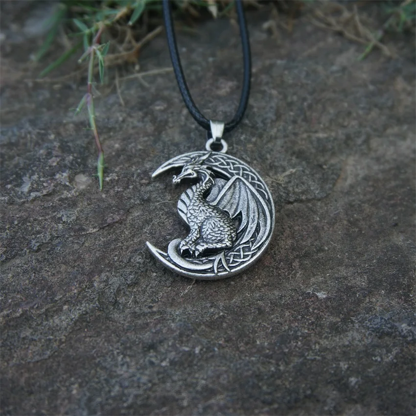 Wiccan Moon Viking Celtic Knot Dragon Pendant Necklace Animals Amulet Jewelry Gift