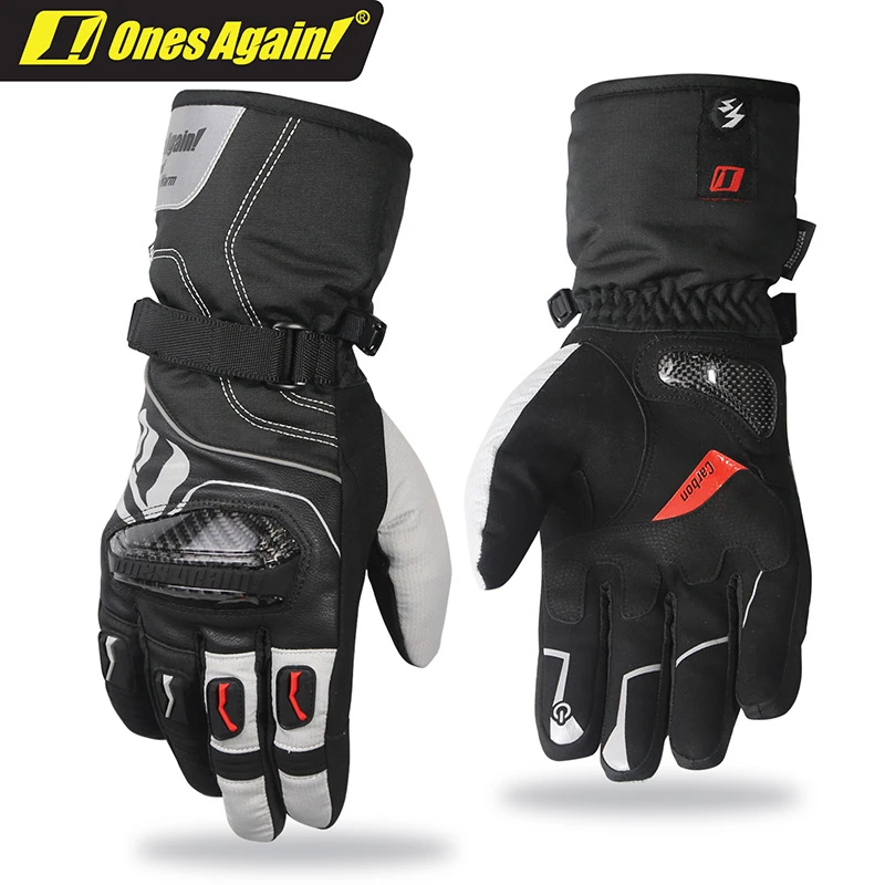 Onesagain Winter Warme Handschoenen Lange Waterdichte Koude Koolstofvezel Shell Bescherming Motorfiets Off-Road Reflecterende Handschoenen