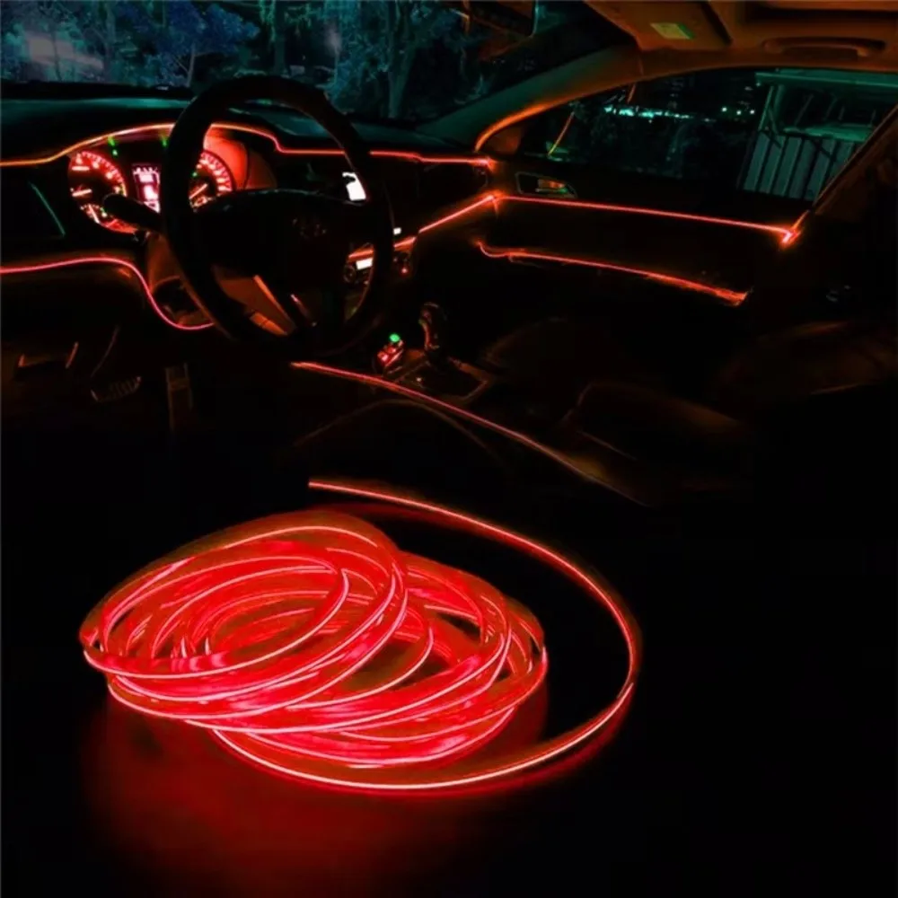 1Pc 12V Car Interior Decorative Lamp Flexible EL Light Strip Dashboard Console Neon Light With Cigarette Lighter Plug