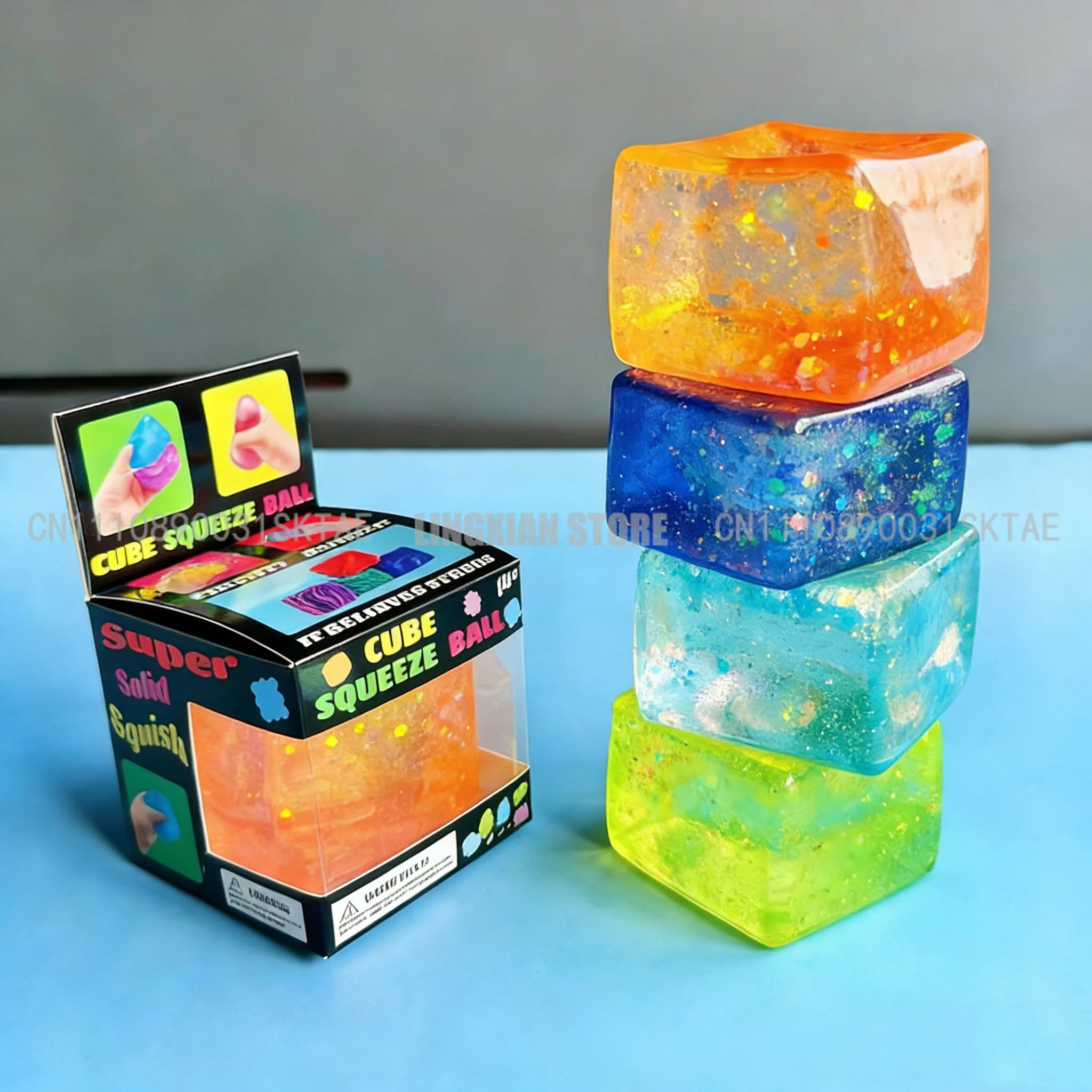 

Aurora glitter cubes Maltose puzzle decompression TPR ice cubes feel good squishy squishy toy stress relief toys relaxing