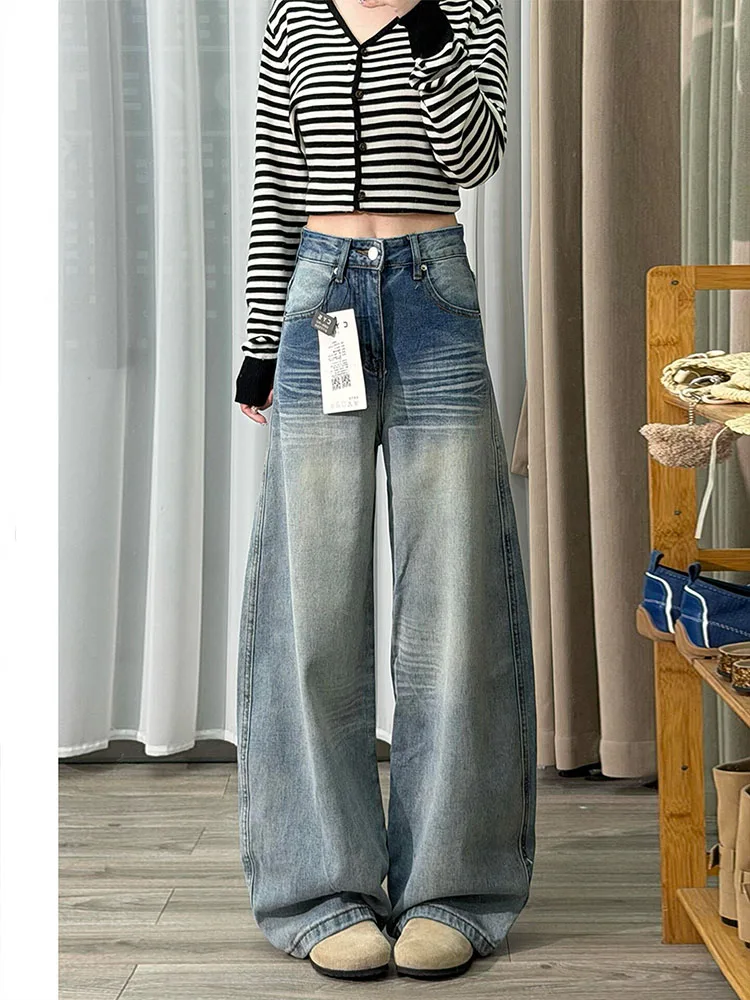 

Women's Straight Leg High Waist Wide Leg Jeans Casual Cotton Blend Light Blue Washed Loose Slimming Floor Length Trousers
