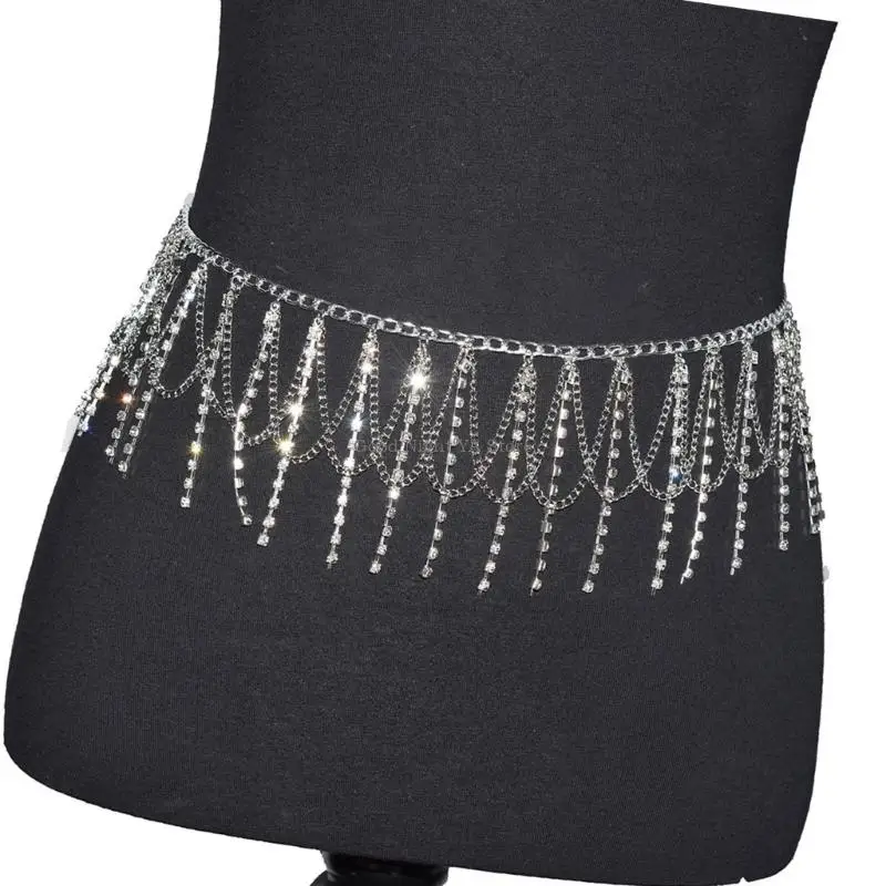 سلسلة بطن كريستال فاخرة متلألئة شرابات الخصر سلسلة مجوهرات الجسم لمناسبة خاصة زي المسرح فساتين السهرة