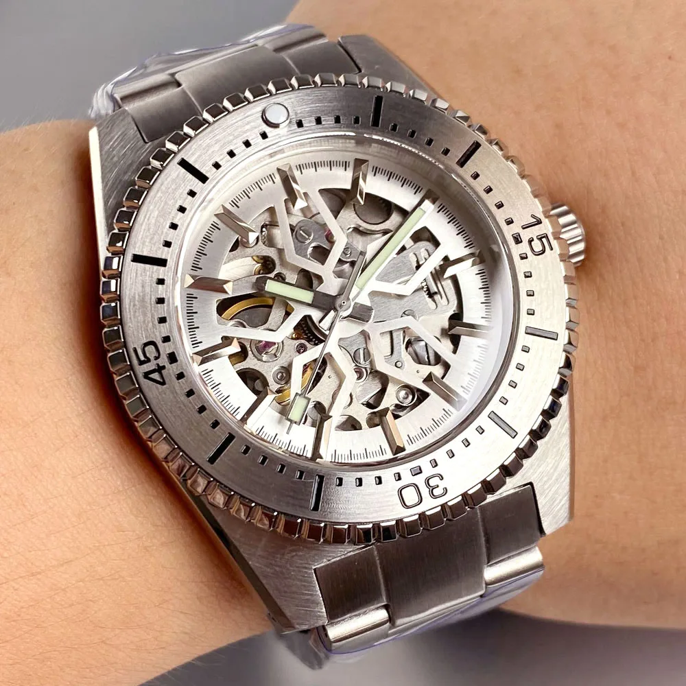 

Tandorio 40 мм 20 АТМ Водонепроницаемые автоматические мужские часы для дайвинга 62MAS NH70 Прозрачный скелетон с полым циферблатом с сапфировым стеклом безель 120 щелчков