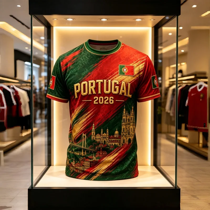 2026 Neues Portugiesisches Fußballtrikot, Lässiges und Bequemes Sport-Schnelltrocknungs-T-Shirt für Herren und Kinder