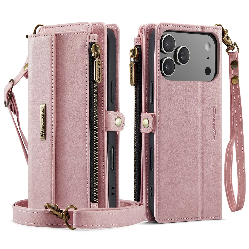 

for iPhone 17 Pro Max 17 Air Case Storage Pocket Zip Pouch Foldable Stand PU Leather Bumper Magnet Flip Wallet Bag with Lanyard