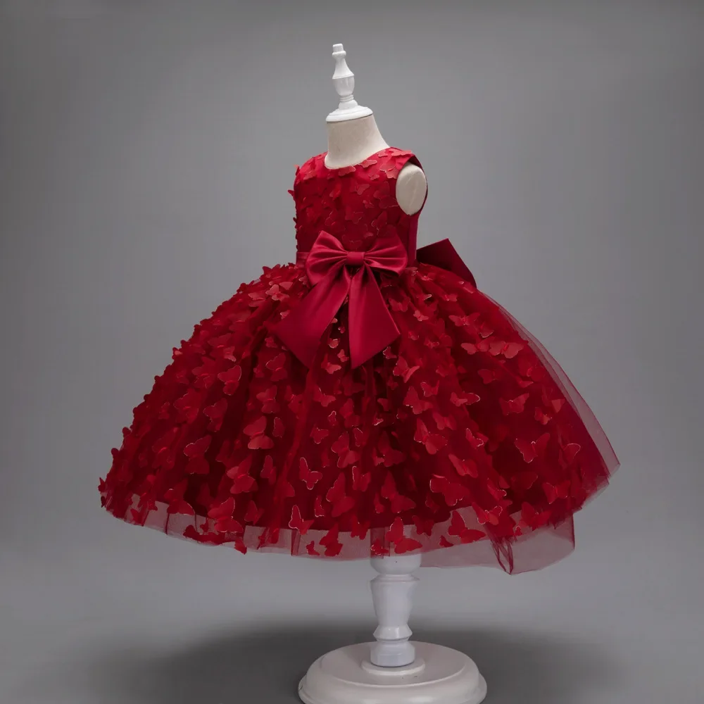 Vestido de Navidad con apliques de mariposa para niñas, vestido elegante de flores para fiesta de boda, vestidos para niñas, vestido de dama de honor para niños de 2 a 10 años