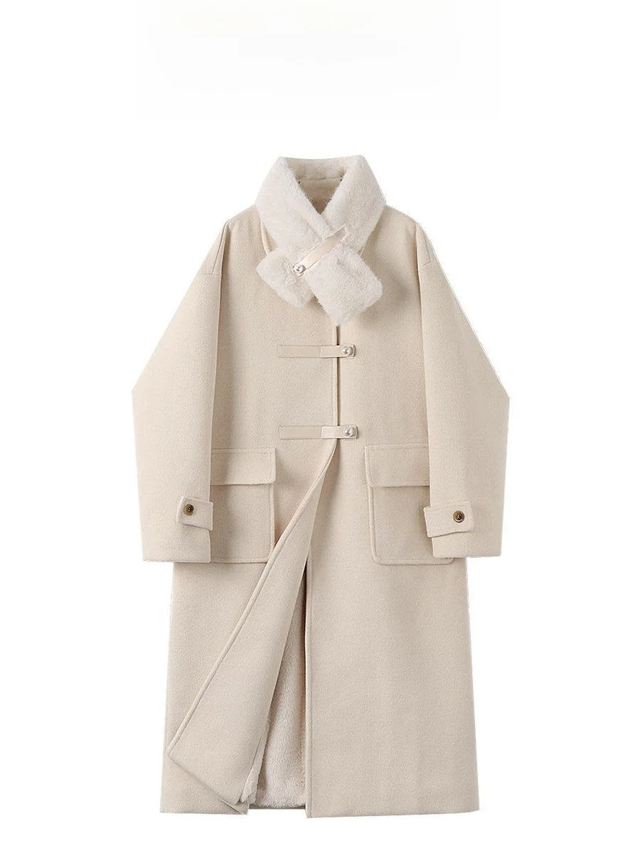 

plus Size Winter Woolen Coat Women's Korean Sle Versatile Slimming Outerwear Faionable Lapel Long Sve Mid-Length Coat