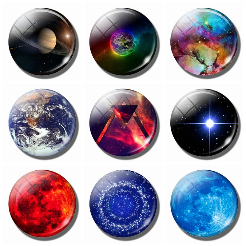 Earth Universe Space 30 MM Fridge Magnet Outer Star Galaxy Glass Cabochon Magnetic Refrigerator Stickers Note Holder Home Decor