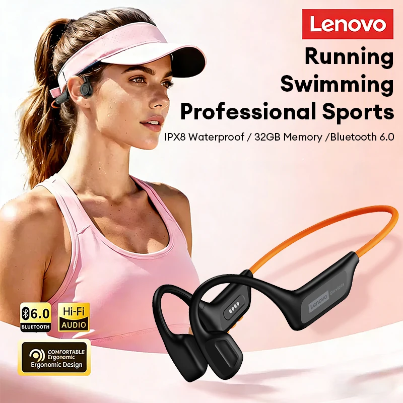 

Наушники с костной проводимостью Choice Lenovo S106, водонепроницаемые IPX8, Bluetooth 6.0, для плавания, велоспорта и фитнеса, с памятью 32 ГБ