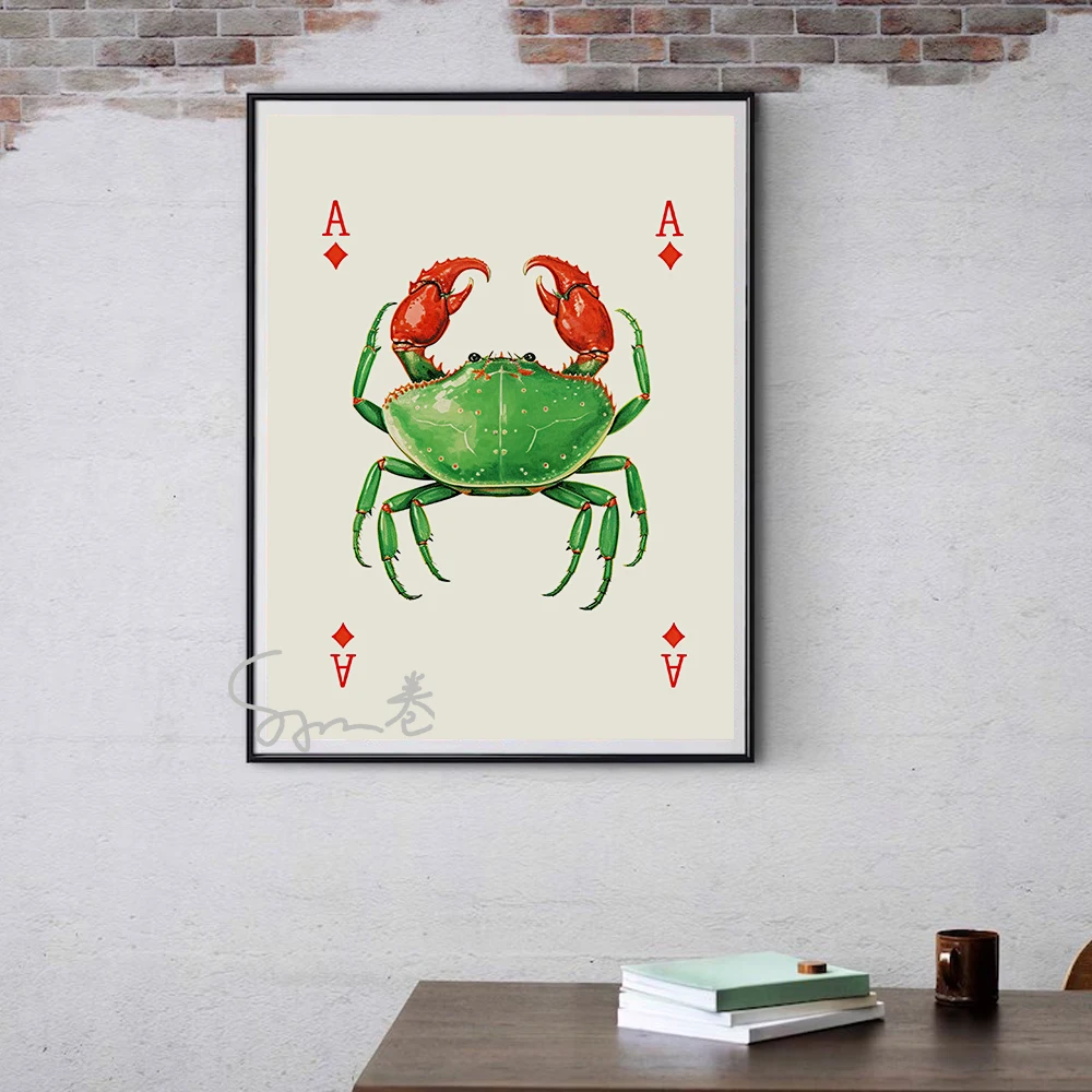 Blue Disco Lobster Sea Food Poster Canvas Printing Sardine and Crabs Sea Food Kitchen Wall Art Funny Dining Room Wall Decoration