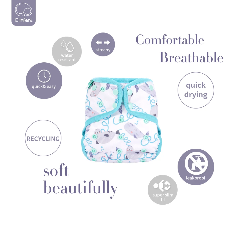 Elinfant-cubierta de pañal impermeable lavable, ajustable, reutilizable, estampado de moda para 3-15kg, pañal de tela para bebé