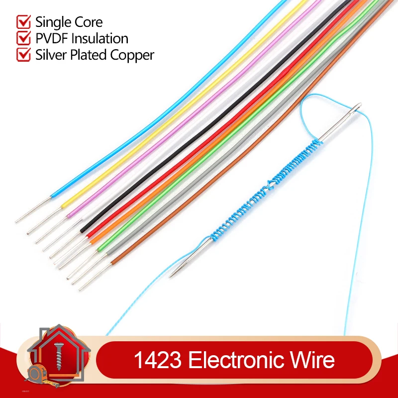 10m 1423 Electronic Wires 38 36 34 32 30 28 26 24AWG Single CoreSilver Plated Copper Micro Fine Cable High Temperature Wire