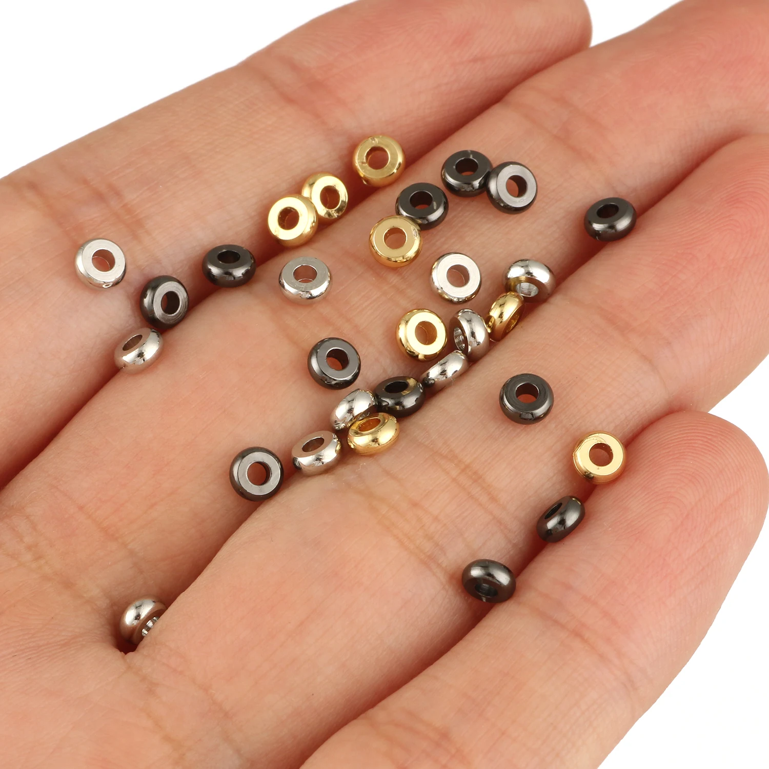 Stainless Steel Charm Spacer Beads Flat Round Loose Beads DIY Bracelet Wheel Bead For Jewelry Making Finding Accessories 4/6/8mm