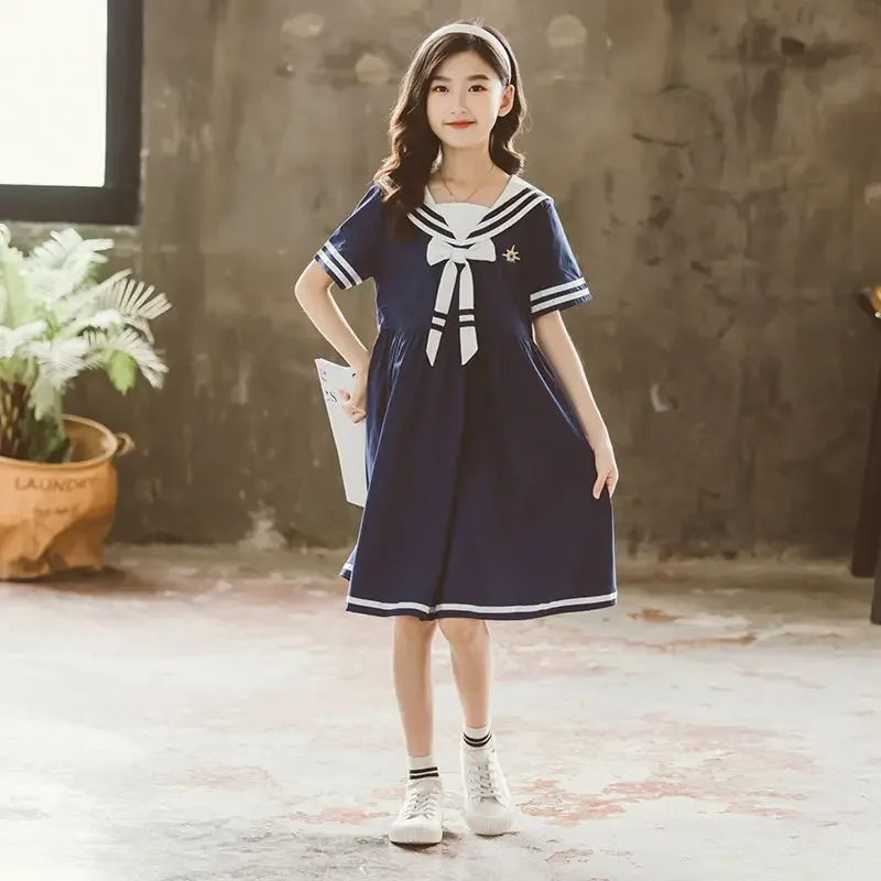 

Girls Daily Wear Clothes 6 9 12 yaer 2025 summer Kids Student Dresses Children Clothes Teenager School sailor bow Uniform Dress