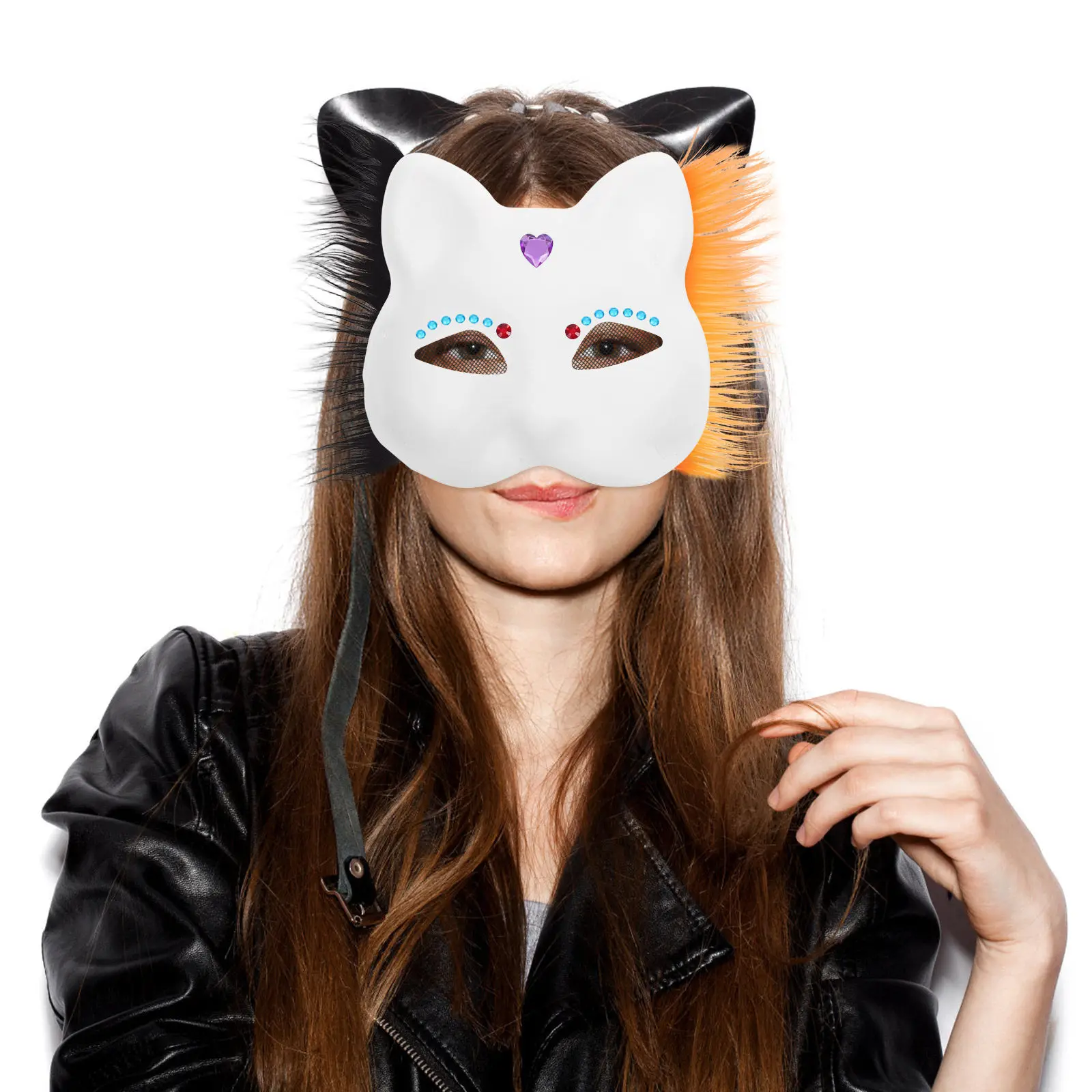 

1Set Blank Paper Cat Mask Kit DIY Unpainted Half Face Masquerade Cosplay Mask for Party Decor Craft Paintable Animal Facial Prop