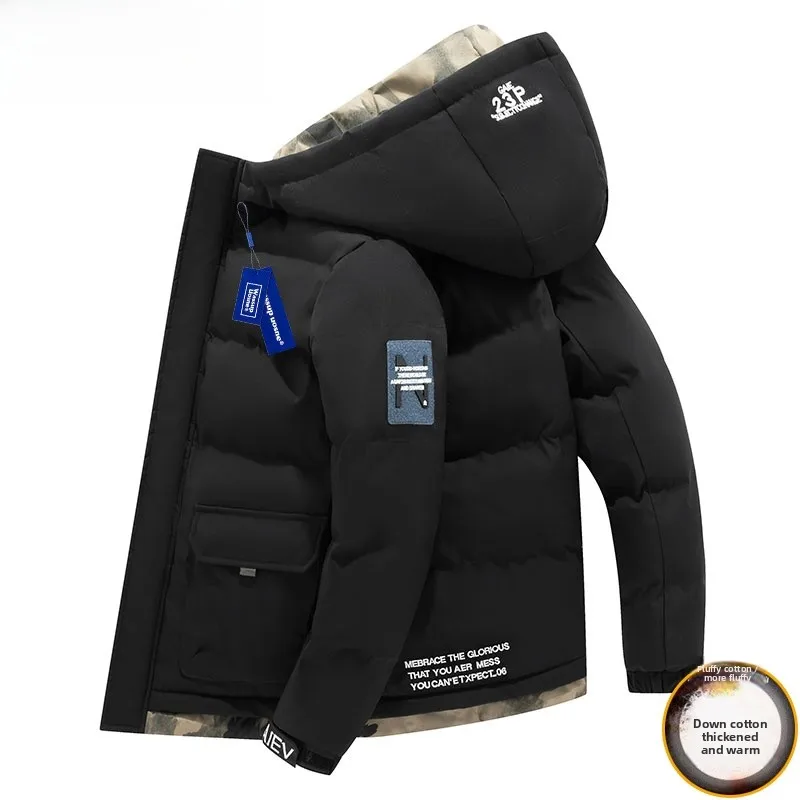 

WASSUP Men's down Cotton Jaet Thi Warm Windproof Winter Coat Stand Fit Polyester Fiber Filling Youth Trendy Hooded