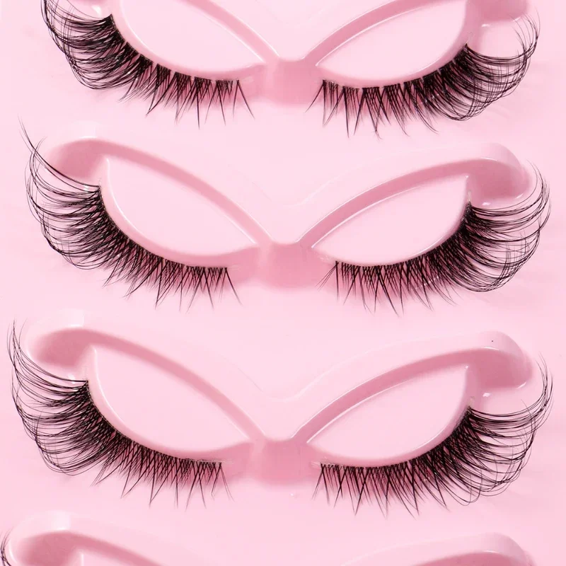 5Pairs 3D Thick Fluffy Faux Mink Eyelash Natural Soft Cat Eye Lashes Curl Cluster Long Fake Lash For Foxy Eye Eyelash Extension