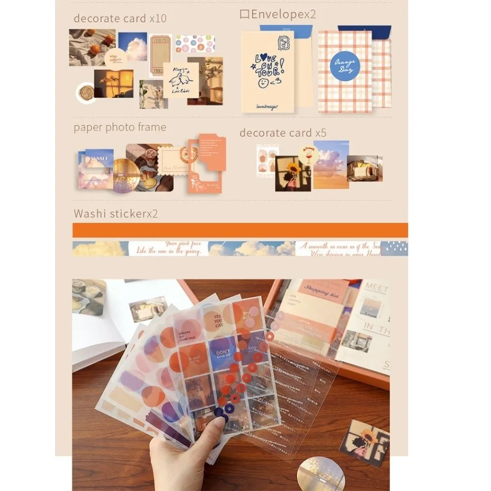 155-ピース-セット厚みのあるハンドブックギフトボックスセット絶妙な付箋カード紙ヴィンテージノートブックセット文学風景装飾