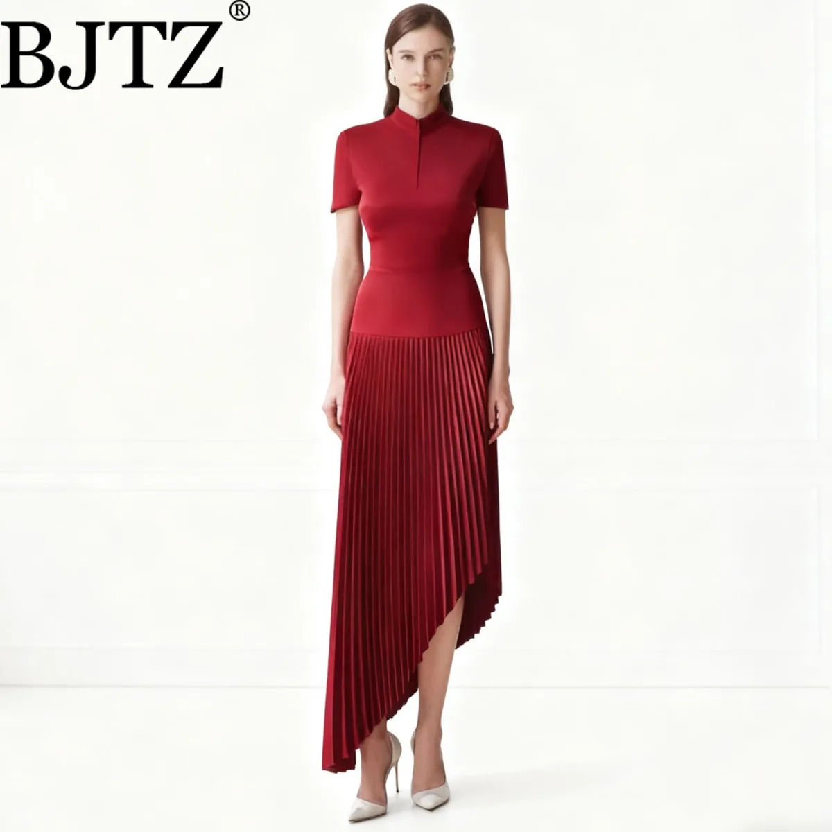 BJTZ 2025 겨울 투피스 케이프렛 비즈 플리츠 이브닝 드레스 디자이너 우아한 편안함 미니멀리스트 럭셔리 프리미엄