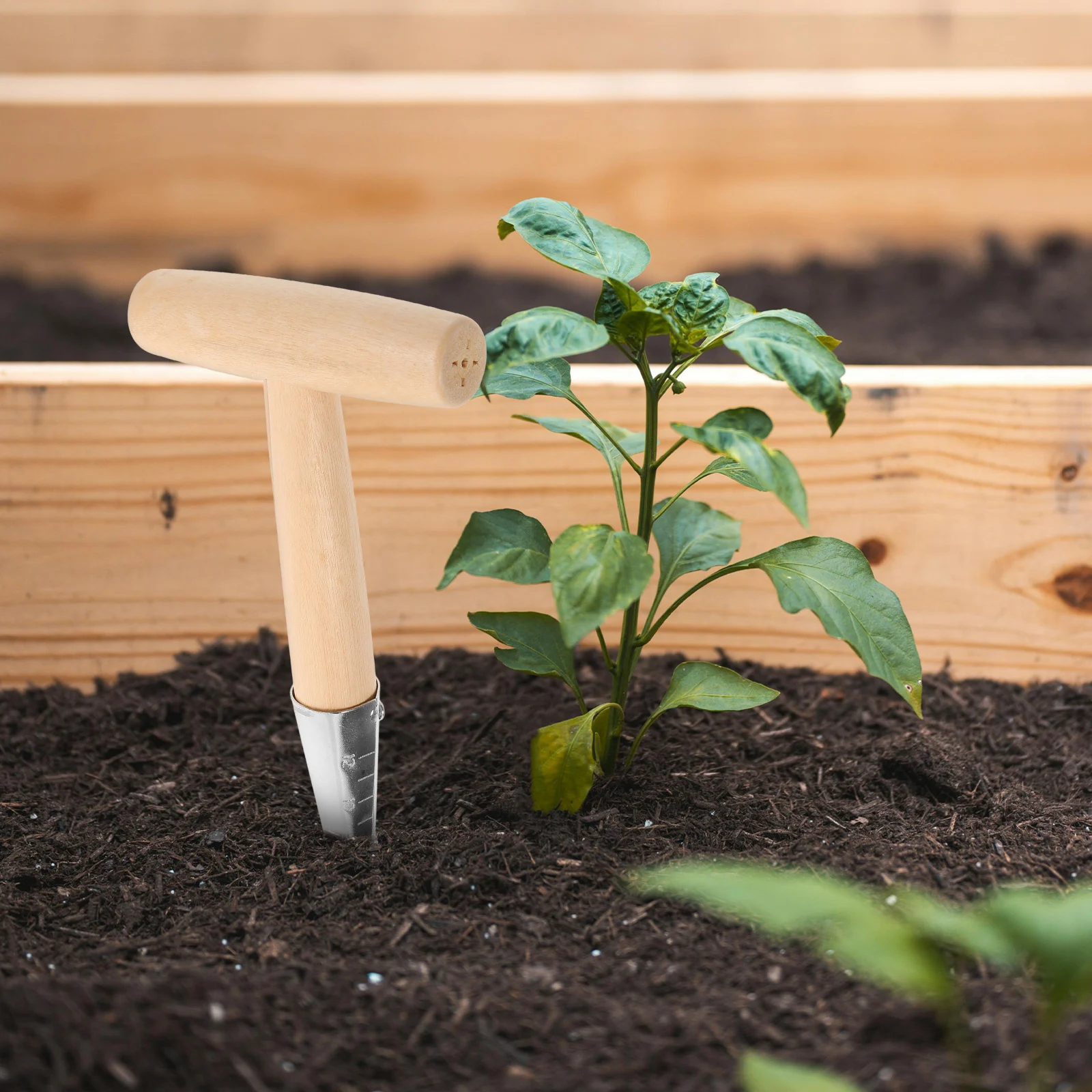 

Ergonomic Dibber Portable Garden Soil Puncher Durable Wood Handle Lightweight Planter Hole Tool For Succulents Vegetables