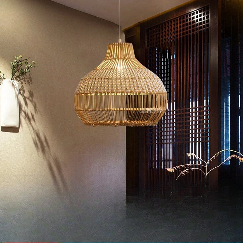 

rattan chandelier wabi sandy wind B & B restaurant living room bedroom bar pastoral hand-woven rattan art zen lamp