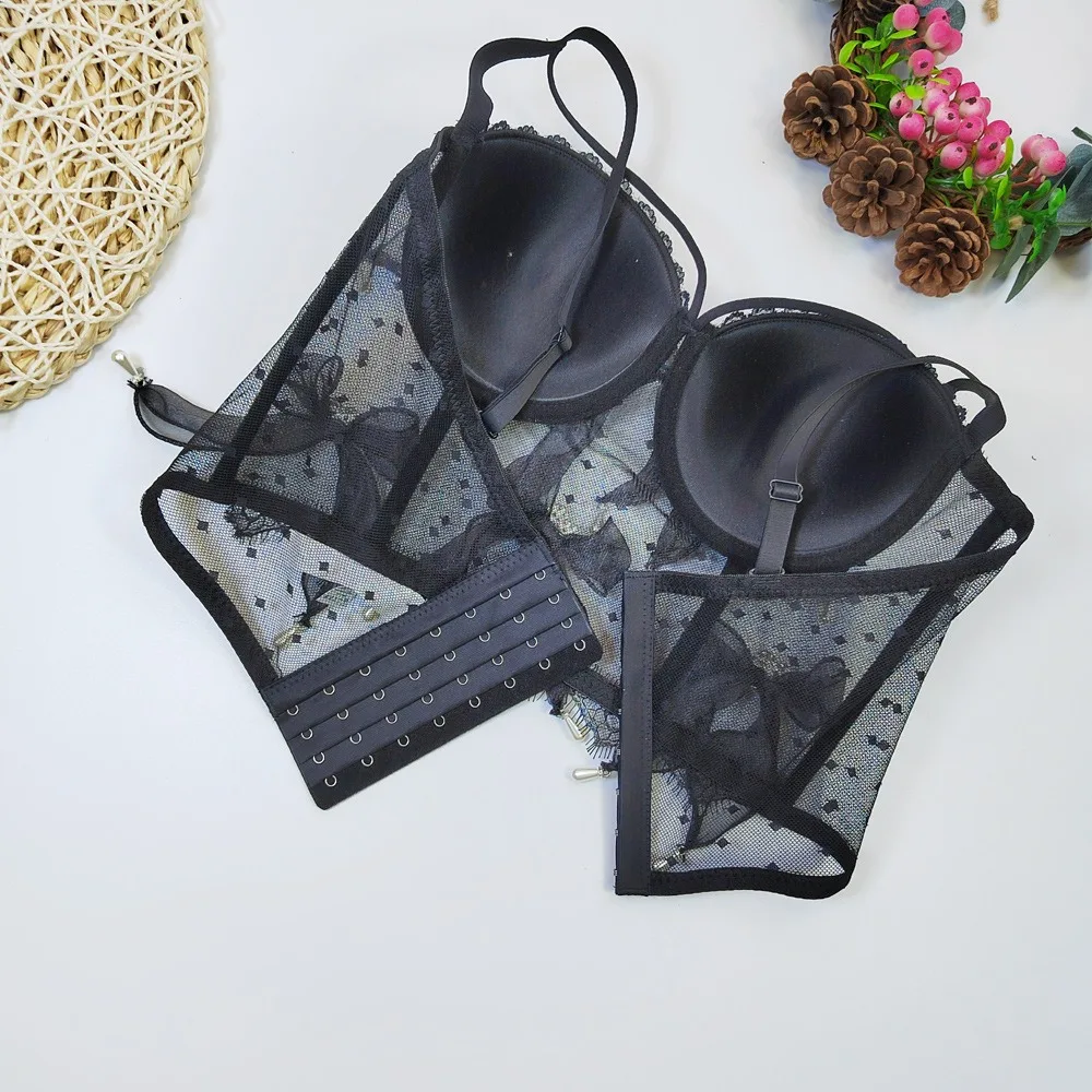 IRENE TINNIE koronkowa kokarda diamentowa wkładka gorset Push Up klub nocny Bralette damski biustonosz krótki top kamizelka gorset Plus rozmiar