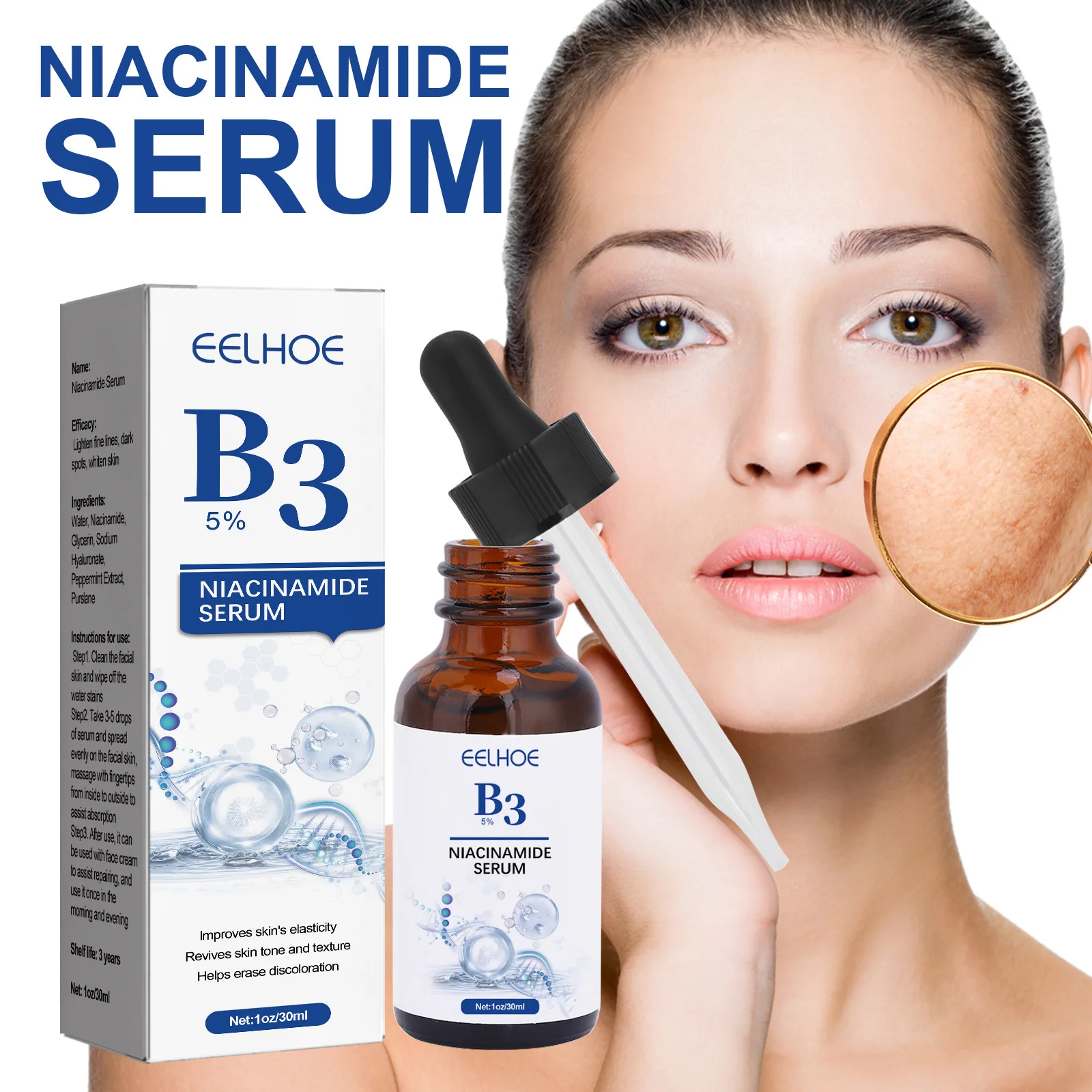 

Eelhoe B3 Nicotinamide Brightening Essence Fade Black Spots Fine Lines Anti-Wrinkle Whitening Hydrating and Skin Rejuvenating