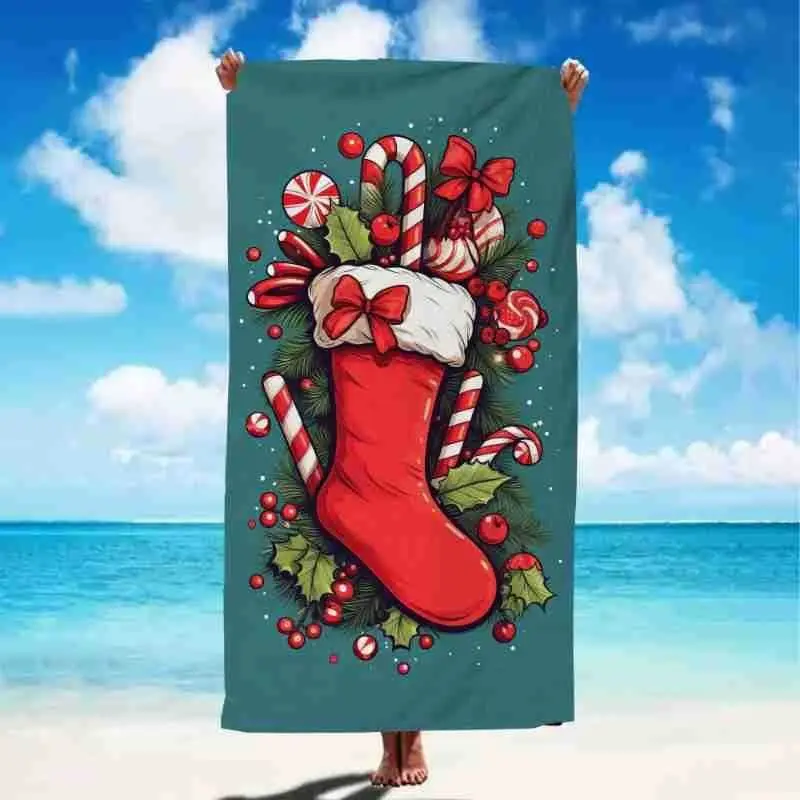 Christmas Wand Pattern Beach Towel, Soft Absorbent Quick Dry Lint Resistant Bath Towel, Christmas Holiday Gift for Swimming, Tra