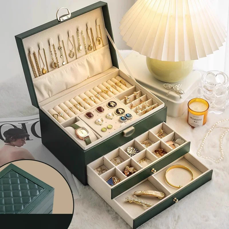 

High End Jewelry Storage Box Exquisite Watch Bijou Boxes Ring Gold Gem 2024 New Model with Lock Treasure Organizer Storages