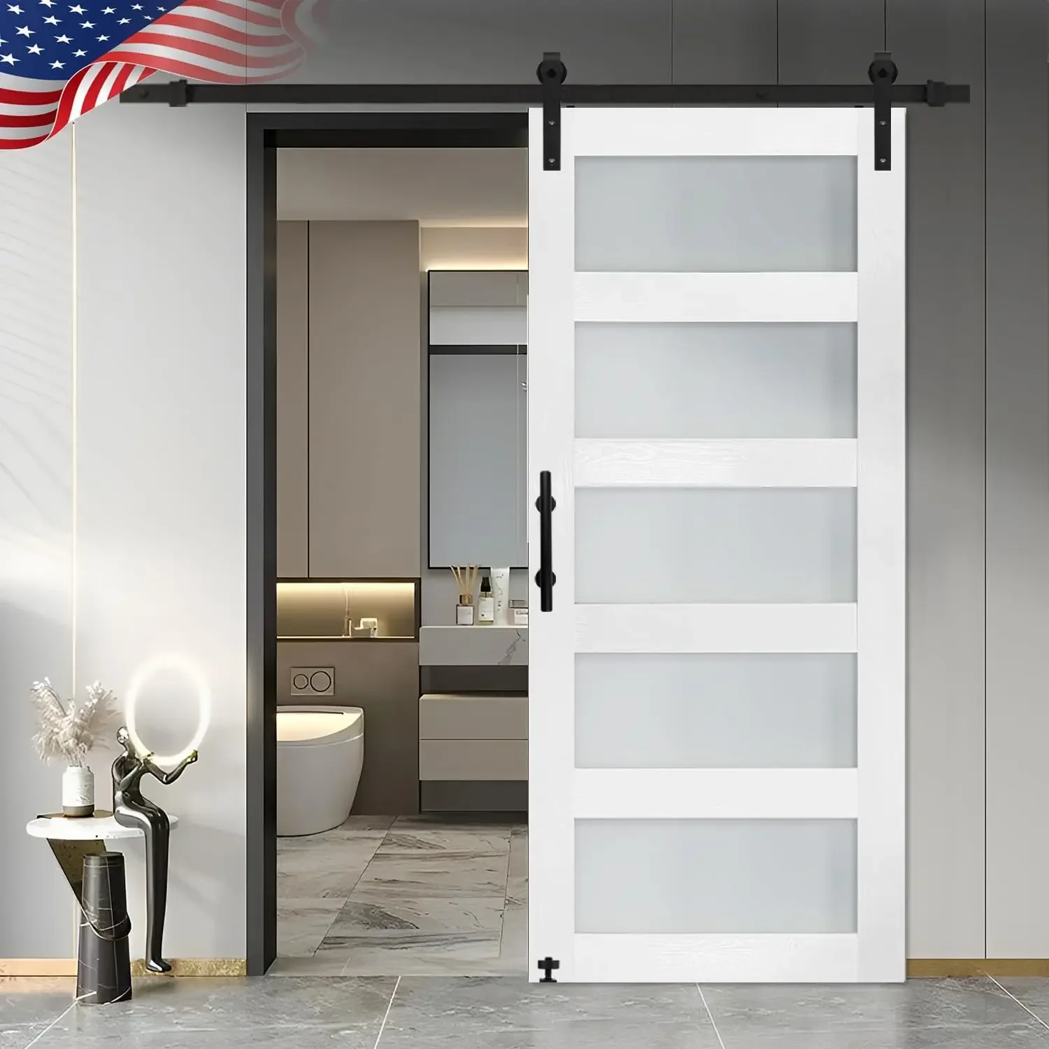 

Great Discounts.36 in x 84 in Glass Sliding MDF Barn Door with 6.6FT Sliding Door Hardware Kit, Slab Inside Covered with Water-P