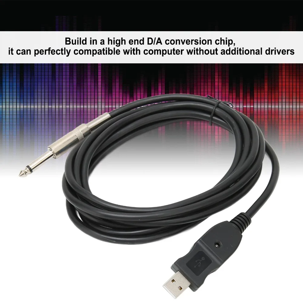 

USB-кабель для гитары 9,8 футов (3 м) с разъемом USB (штекер) на 6,35 мм (моно, штекер) для электрогитары, аудиокабель-адаптер для электронного пианино