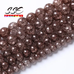 Smoky Glass Round Loose Beads Natural Snow Cracked Quartz Crystal Beads For Jewelry Making Diy Bracelet Handmade 6 8 10 12mm 15