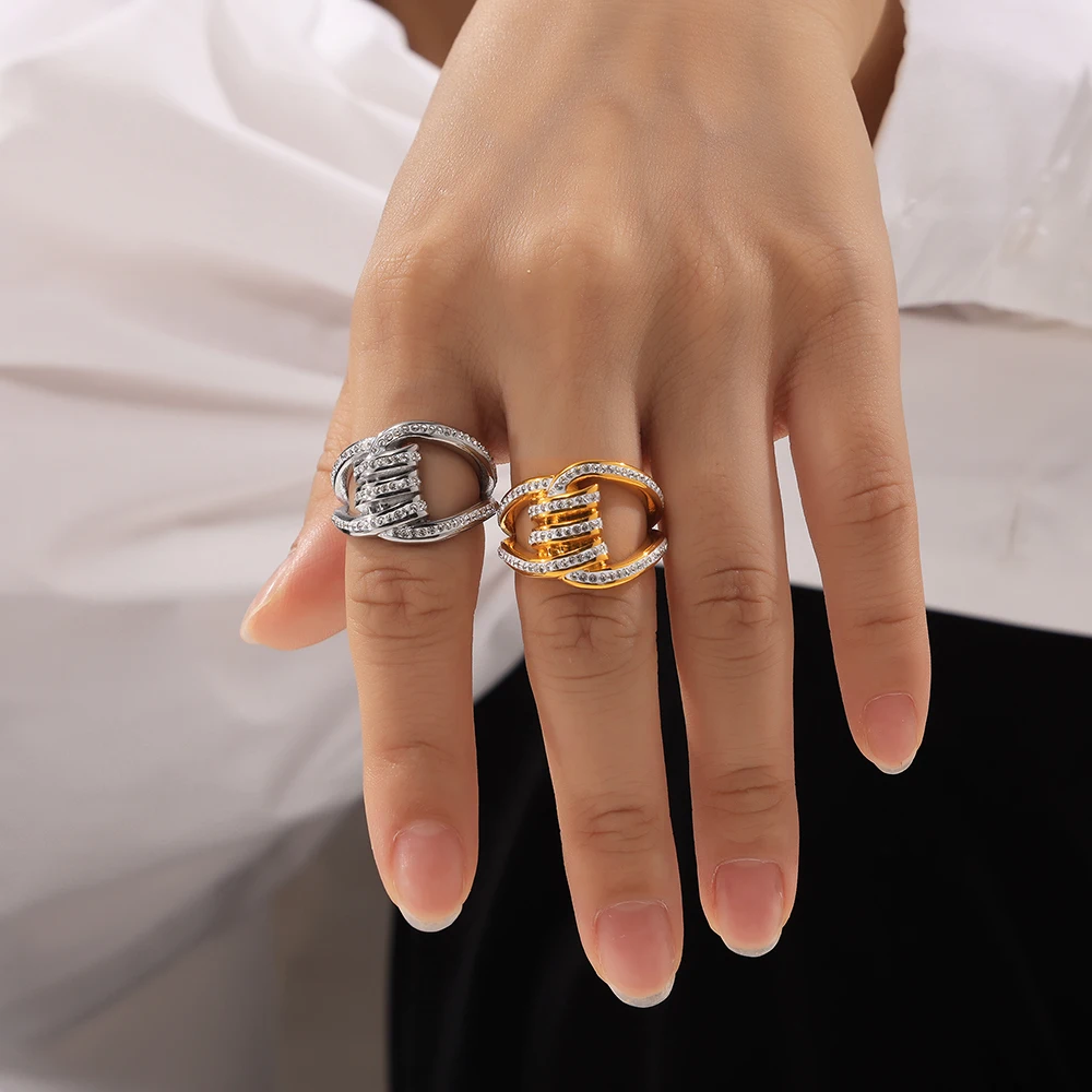 Liora Luxury 316L Stainless Steel Charm Rings For Women Rhinestone Finger Round Rings Waterproof Fashion Jewelry Gifts
