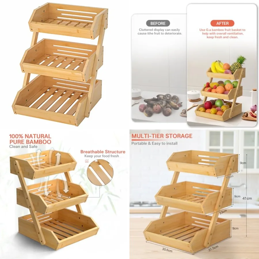 

Fruit Basket, Fruit Organizer for Kitchen Counter, Vegetable Storage Stand, 15 mm Thickness Self-assembly