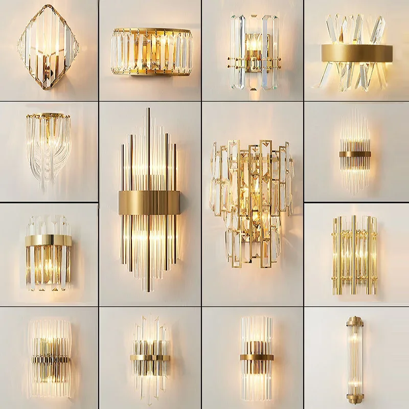 Modern Gold Crystal Wall Lights Bedside for Bedroom Living Room Home Decoration LED Sconce Bathroom Indoor Wall Lamp Fixtures