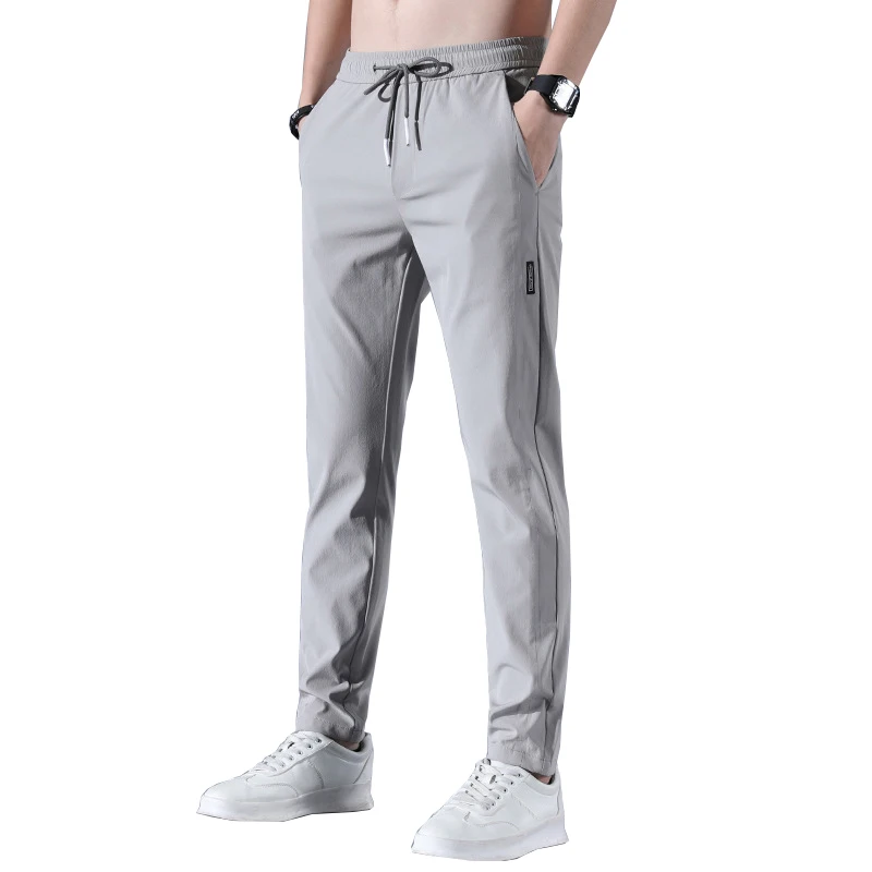 Ice Silk Men's Pants Summer New Black Gray Thin Business Casual Pants Outdoor Elastic Breathable Straight Leg Sweatpants