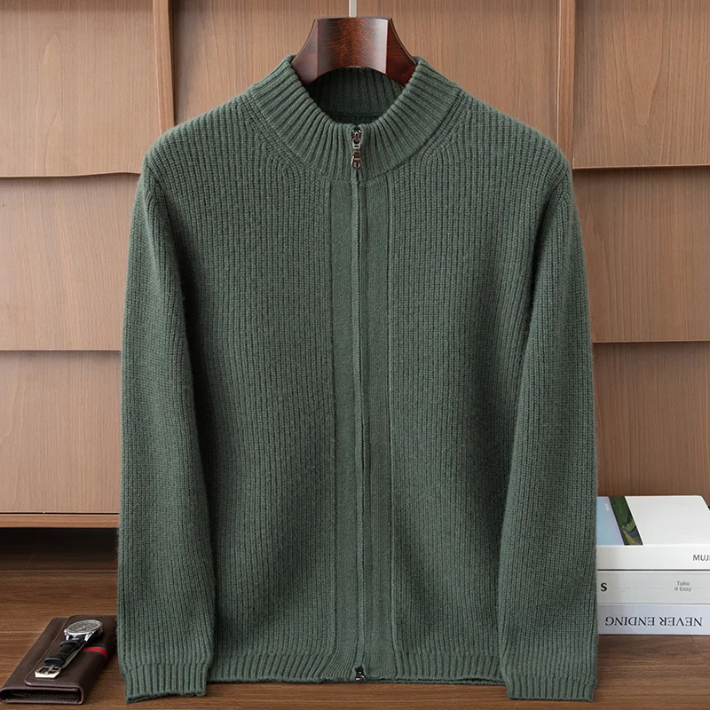 고품질 남성용 100% 캐시미어 스웨터 가을 겨울 두꺼운 지퍼 가디건 캐주얼 스타일 재킷 부드럽고 따뜻한 캐시미어 니트웨어