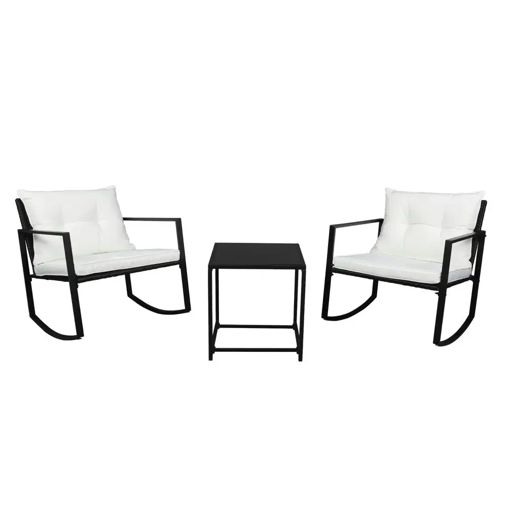 

Modern 3-Piece Living Room Set: 2 Coffee Tables & 1 Rocking Chair - Stylish Black Decor