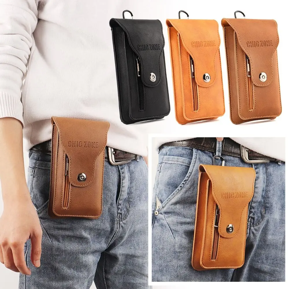 

Fashion Leather Phone Belt Bag WaterProof Universal Male Waist Pouch Multifunctional Waist Bag Men