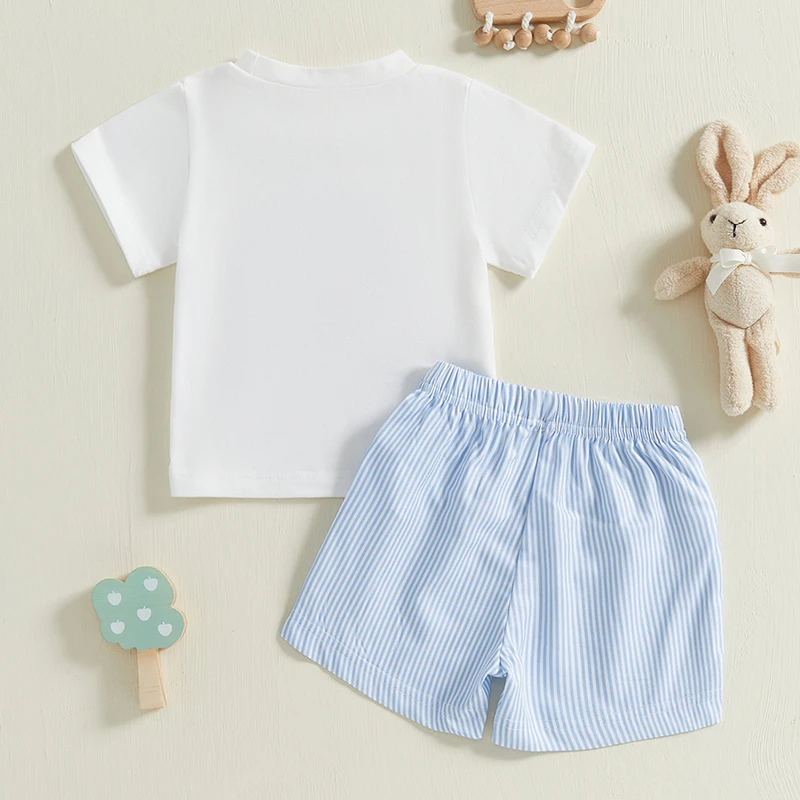 

Adorable Infant Easter Clothing Set with Bunny Print Tee and Striped Shorts Perfect for Spring Celebrations and Photoshoots