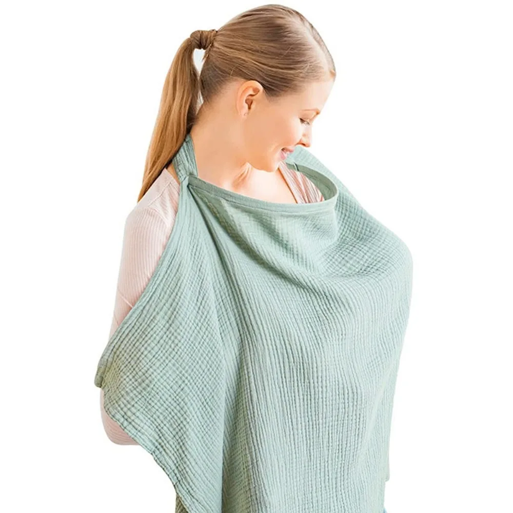 

Breathable Cotton Breastfeeding Towel With Pockets Nursing Cloak Nursing Cover Solid Color Adjustable Strap Breastfeeding Shawl