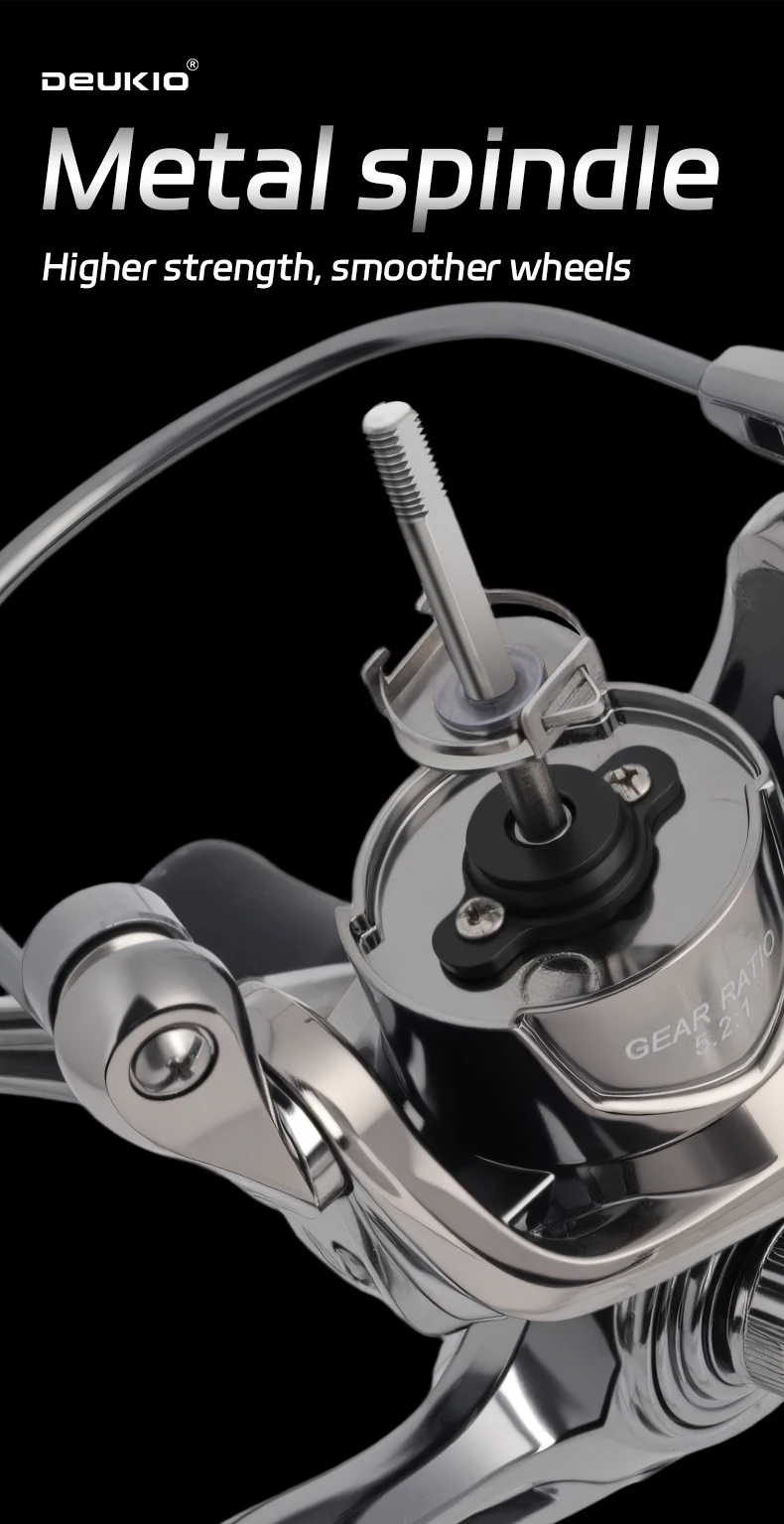 DEUKIO Spinnrolle 5.2:1 8KG Max. Bremskraft Metallflachspule für reibungsloses Auswerfen von Köderrollen für Barsch, Hecht, Zander – Detail 11