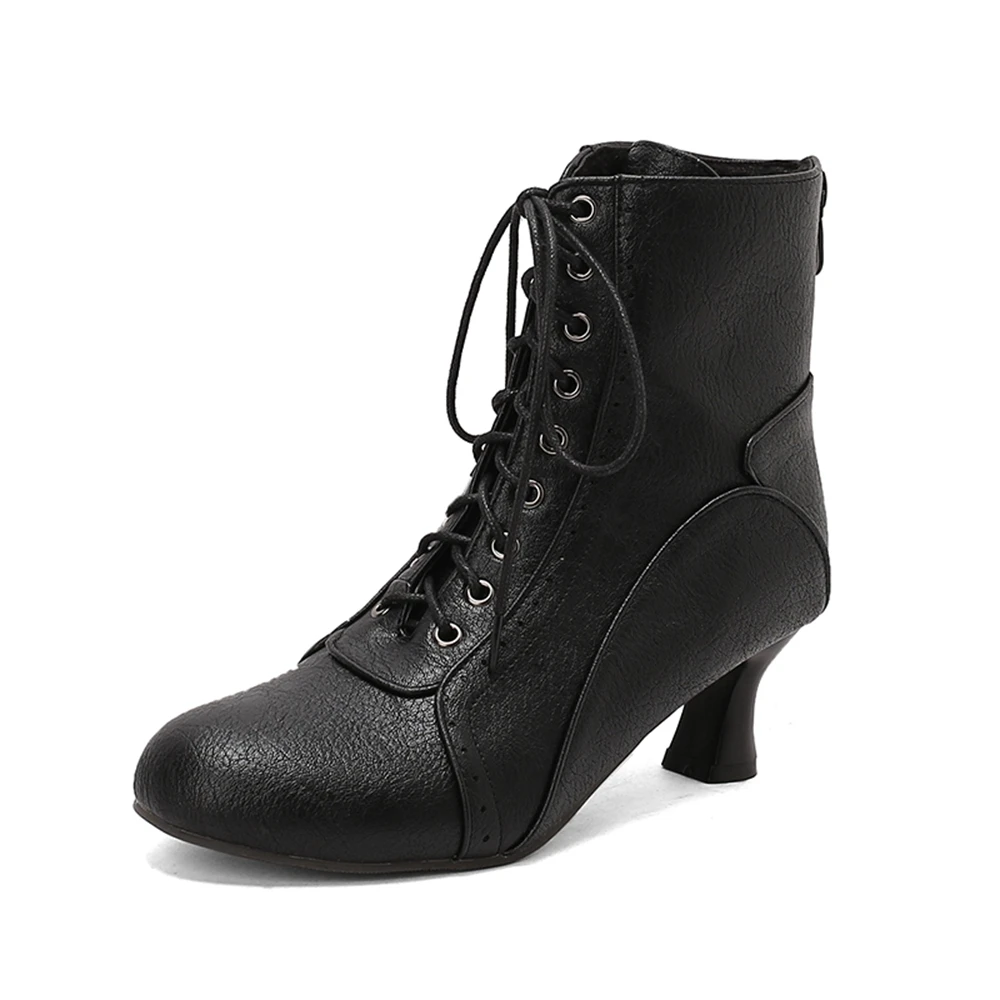 Autumn Winter Women Platform Ankle Boots Round Toe Kitten Heels Fashion Lace Up and Back Zipper Large Size Lady Booties 7745