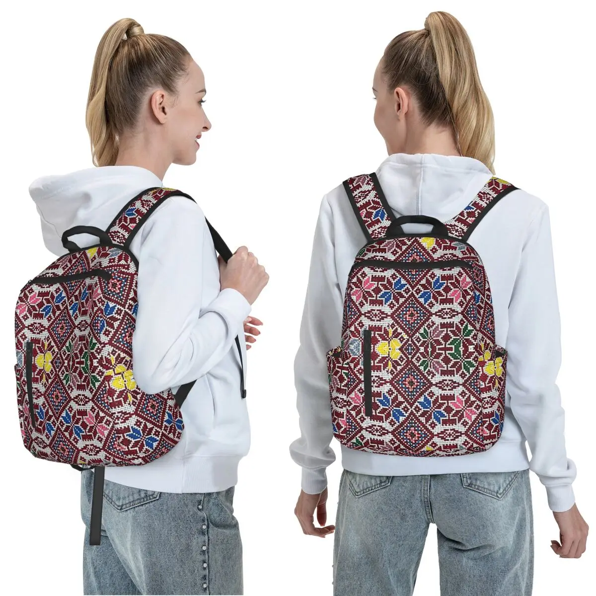 Embroidery The Palestinian Traditional Tatreez Backpack Daypack Large Capacity Children BookBag School Bag Shoulder Bags