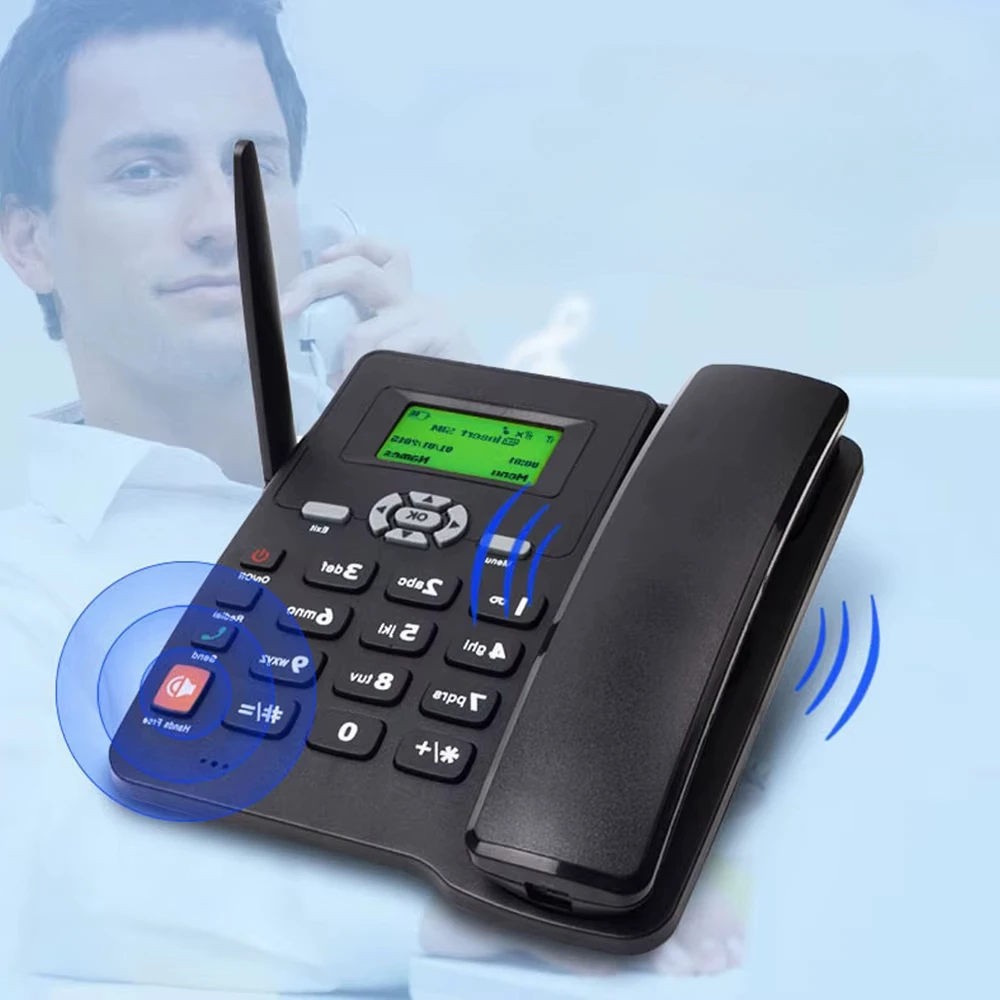 Cordless Phone Desktop Telephone Support GSM 850/900/1800/1900MHZ Dual SIM Card 2G Fixed Wireless Phone with Antenna Radio Clock