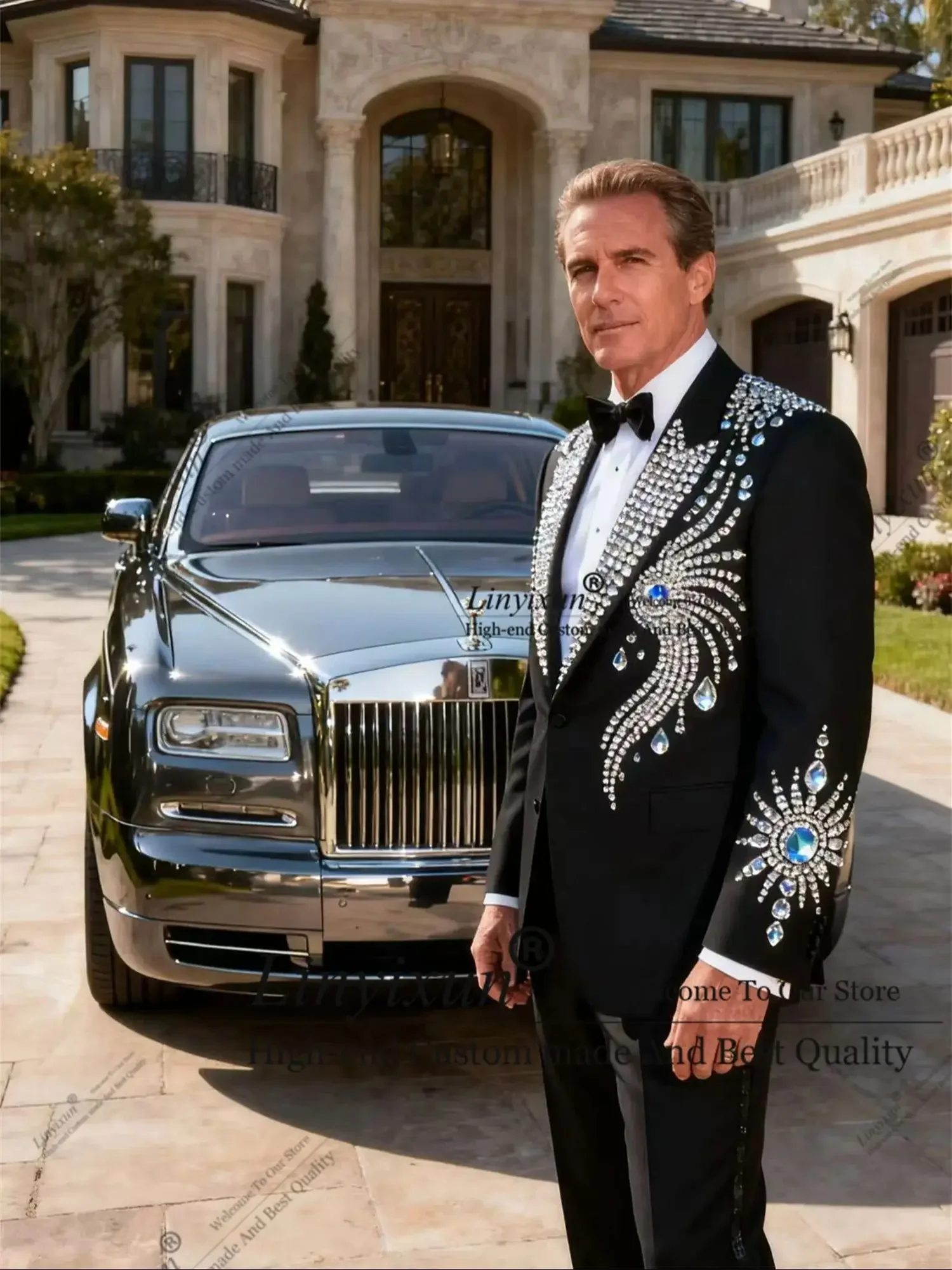 أنيقة معدنية مجوهرات حلية سهرة الرجال الدعاوى 2 قطعة الزفاف العريس الذكور حفلة موسيقية السترة مخصصة ضئيلة عشاء Ternos كاملة #1